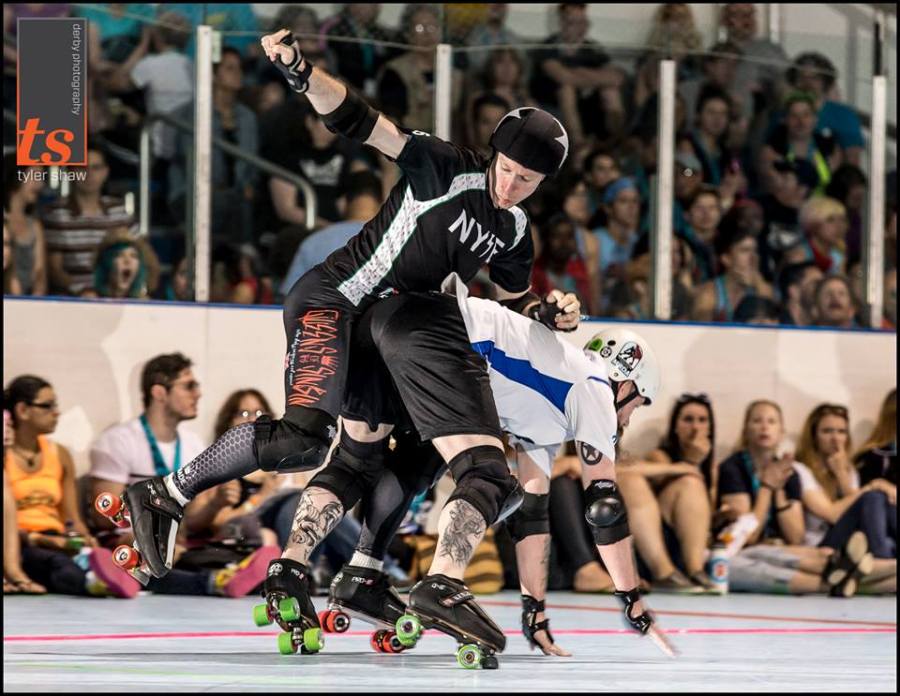 Jonathan R does not let physics restrain him at ECDX. Photo by Tyler Shaw - Prints Charming Derby Photography